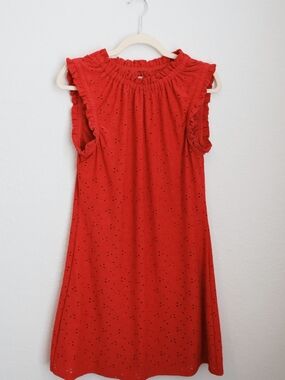 Girls Red Ruffle Eyelet Dress